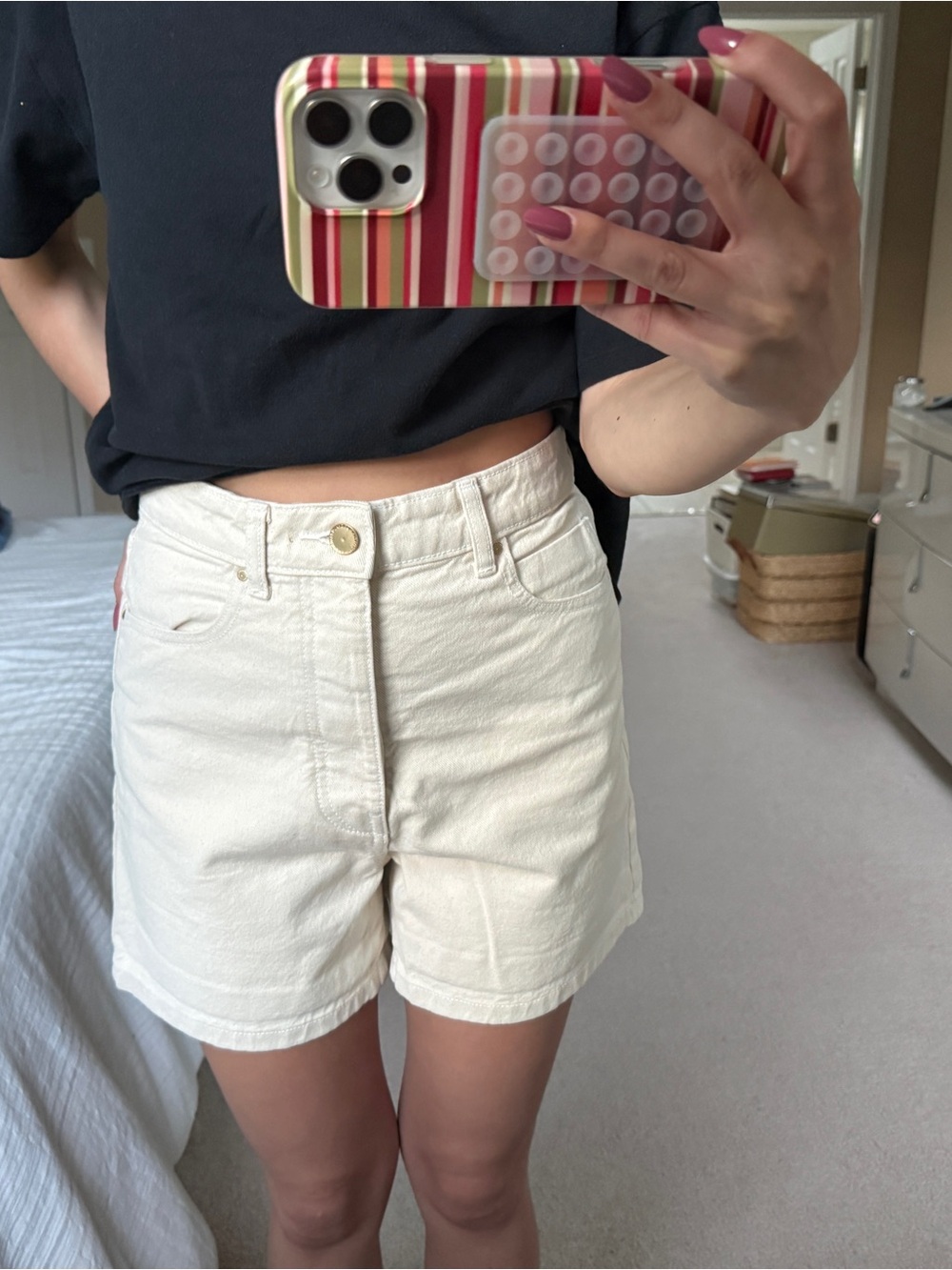 Zara Cream High-Waist Denim Shorts